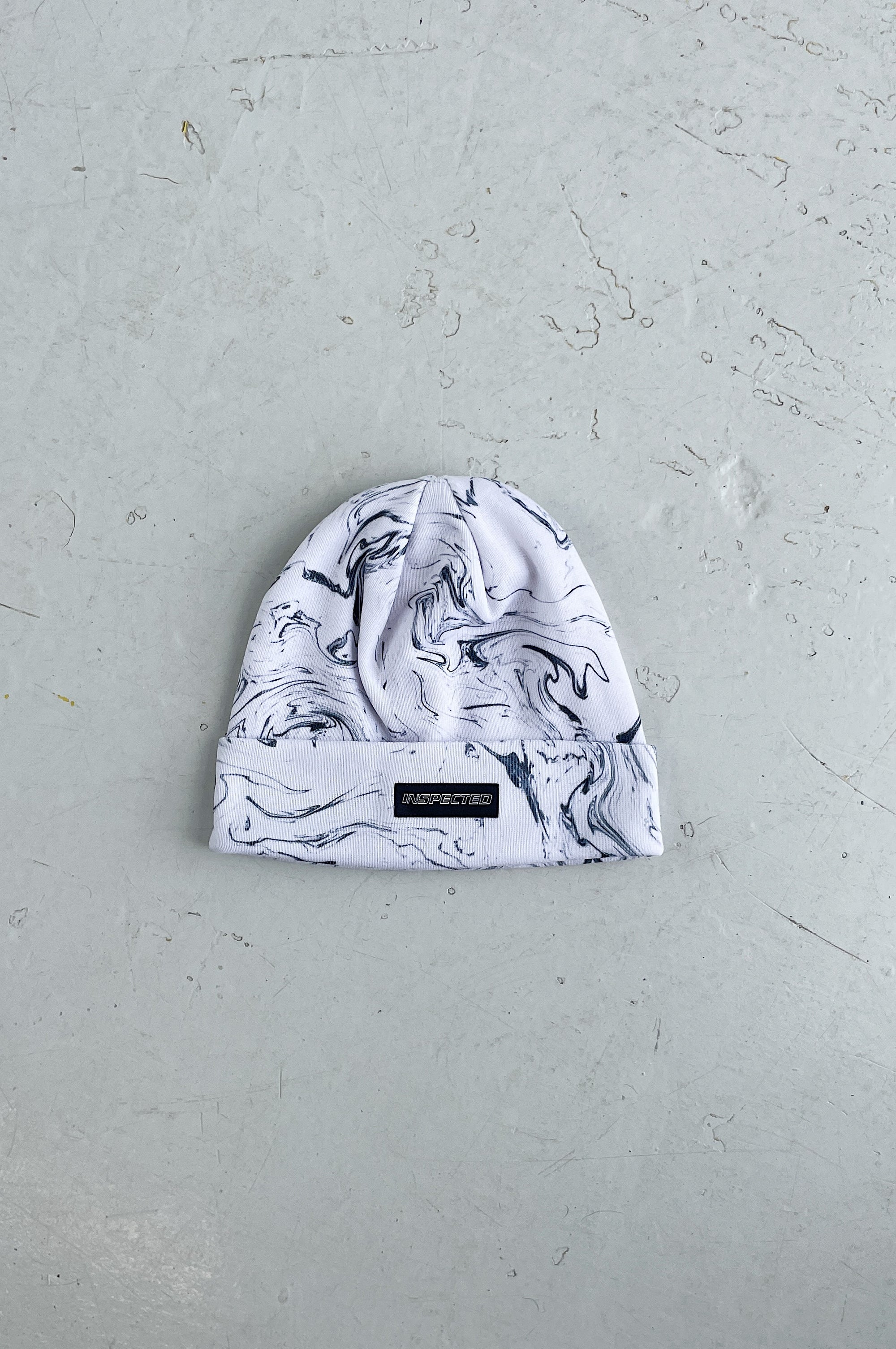 SAMPLE HAT — MARBLE WHITE BEANIE